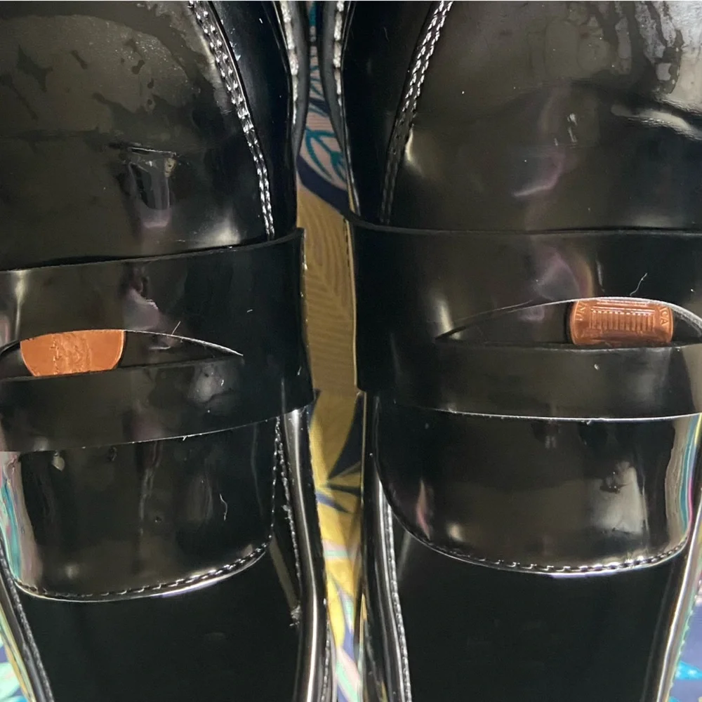 NWOT JF Women Sz-8 Faux Patient Leather Penny Loafers,Chunky 3/4” Platform Shoe👞 - Picture 9 of 16